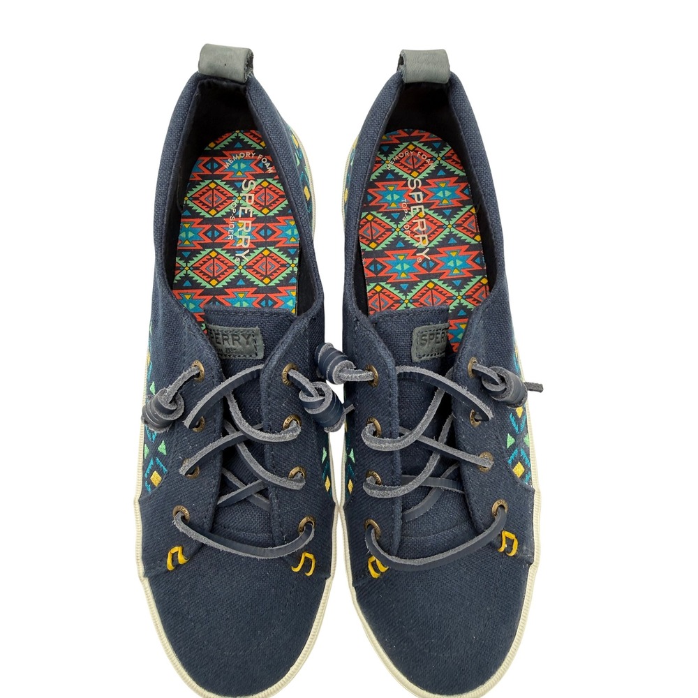 Sperry Crest Vibe Platform Navy Embroidered Canvas Sneakers STS87001 Womens 10